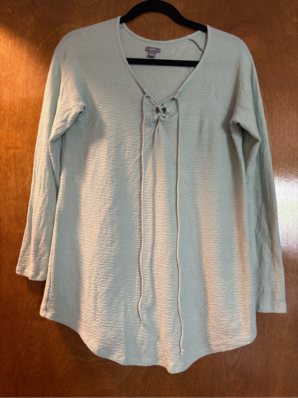 Women's Sage Green Lace-Up V-Neck Long Sleeve Dress